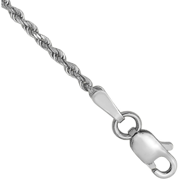 14K Solid White Gold 1.5mm Rope Chain Bracelet