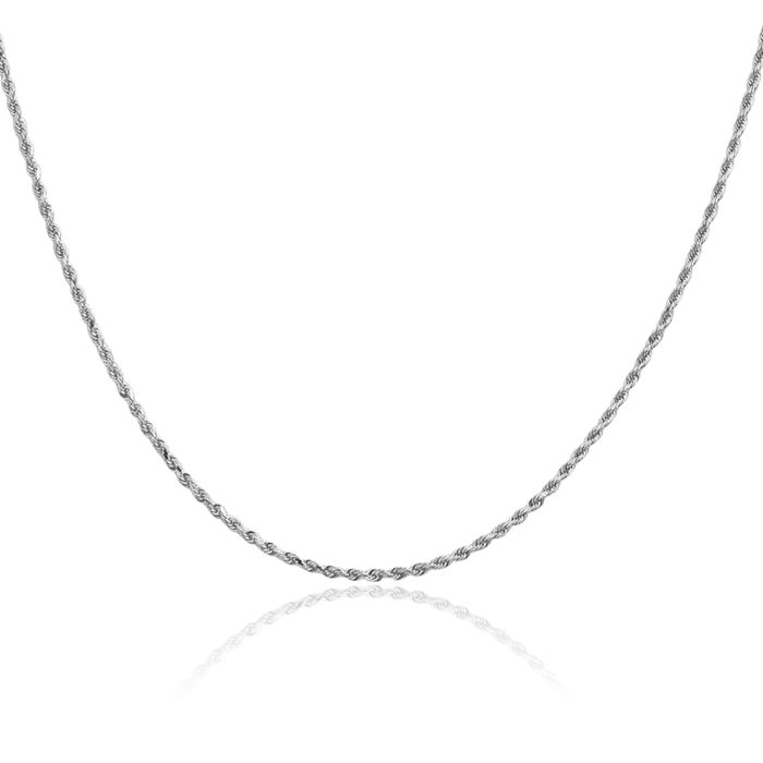 14K Solid White Gold 1.5mm Rope Chain Twisted Link Necklace