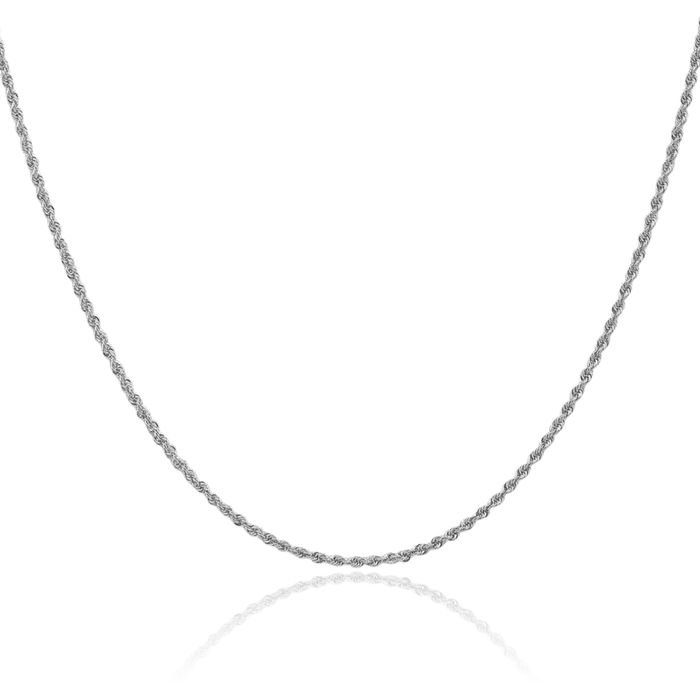 14K Solid White Gold 1.5mm Rope Chain Twisted Link Necklace