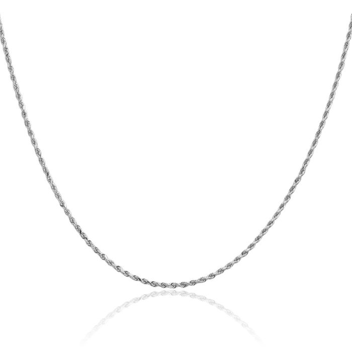 14K Solid White Gold 1.5mm Rope Chain Twisted Link Necklace