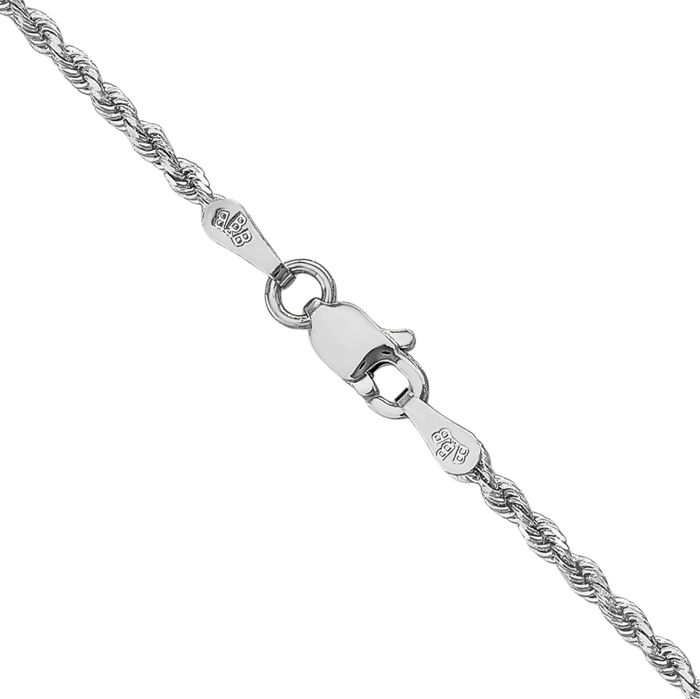 14K Solid White Gold 1.5mm Rope Chain Twisted Link Necklace
