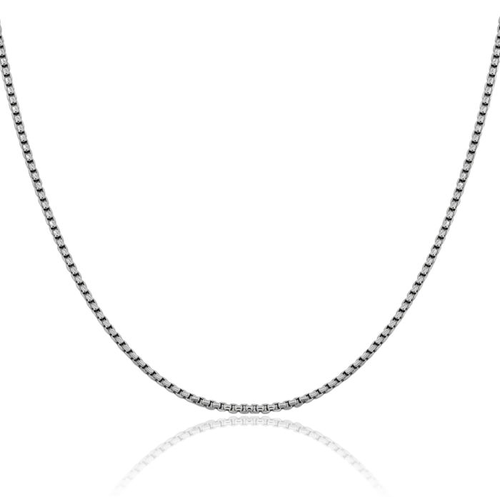 14K Solid White Gold 1.5mm Round Box Link Chain Necklace