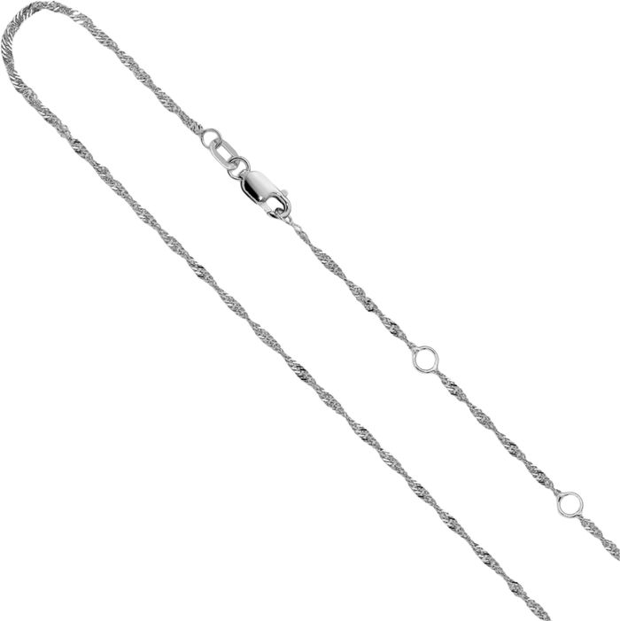 14K Solid White Gold 1.5mm Singapore Adjustable Chain Necklace