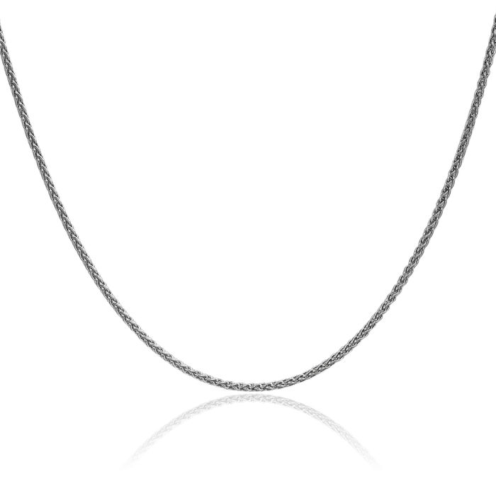 14K Solid White Gold 1.65mm Spiga Wheat Link Chain Necklace