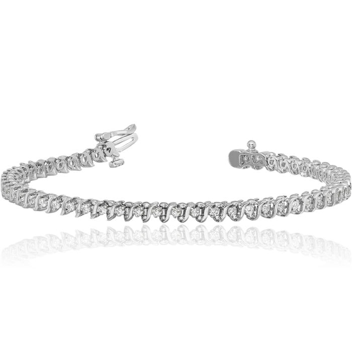 14K Solid White Gold 1.6mm Diamond Tennis Bracelet