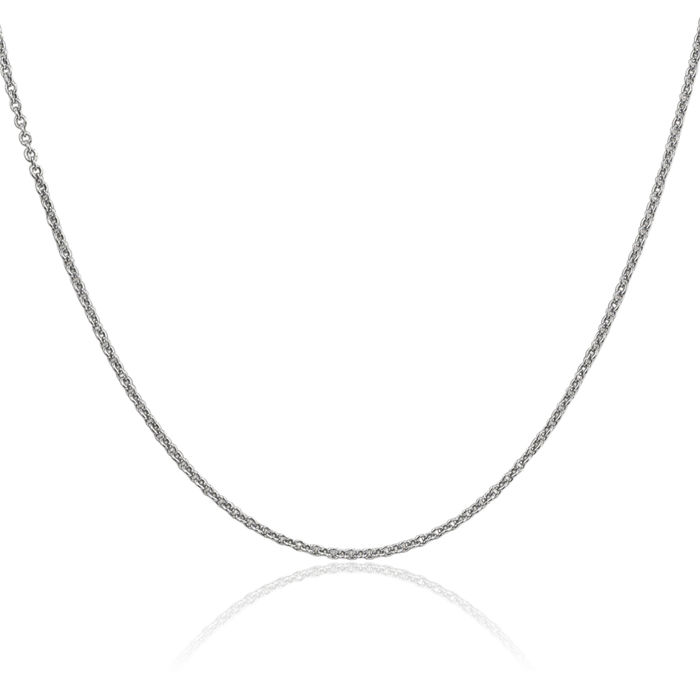 14K Solid White Gold 1.6mm Round Cable Rolo Link Chain Belcher Necklace