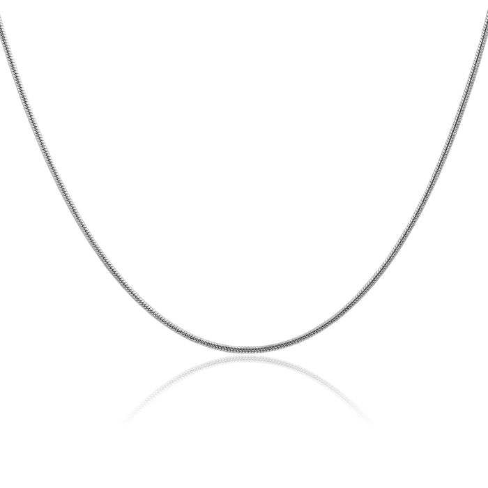 14K Solid White Gold 1.6mm Round Cubetto Omega Snake Chain Herringbone Necklace