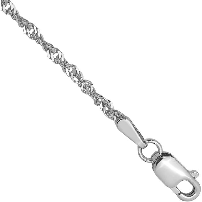 14K Solid White Gold 1.6mm Singapore Chain Bracelet