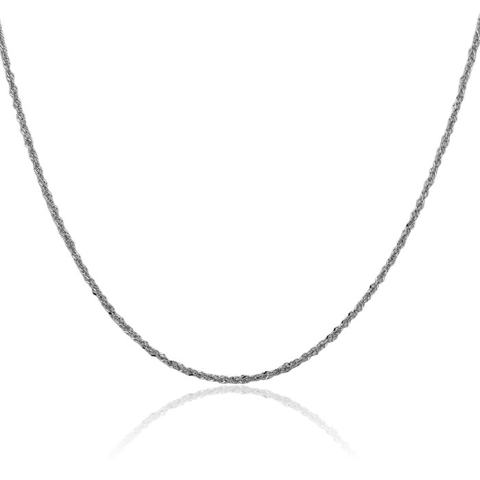 14K Solid White Gold 1.3mm Sparkle Singapore Chain Necklace