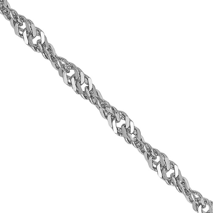 14K Solid White Gold 1.6mm Sparkle Singapore Chain Necklace