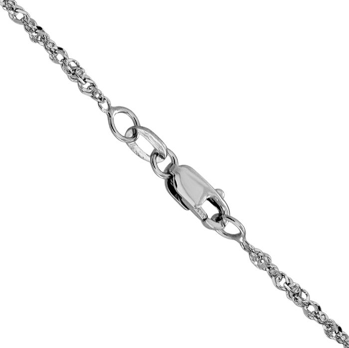 14K Solid White Gold 1.6mm Sparkle Singapore Chain Necklace