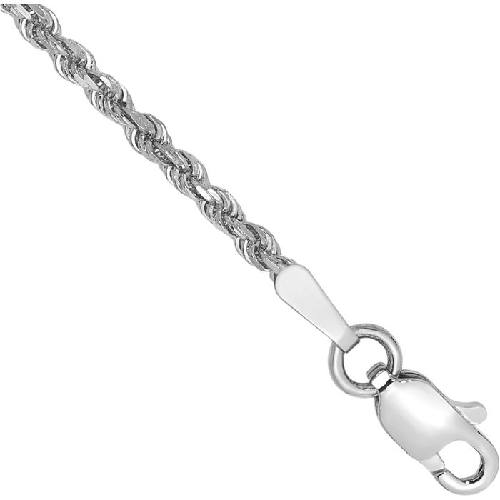 14K Solid White Gold 1.75mm Rope Chain Bracelet