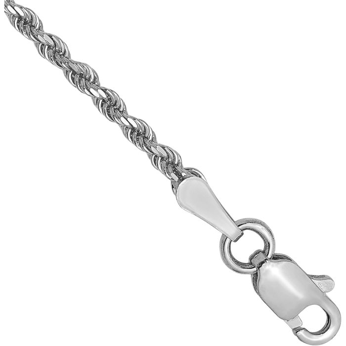 14K Solid White Gold 1.75mm Rope Chain Bracelet
