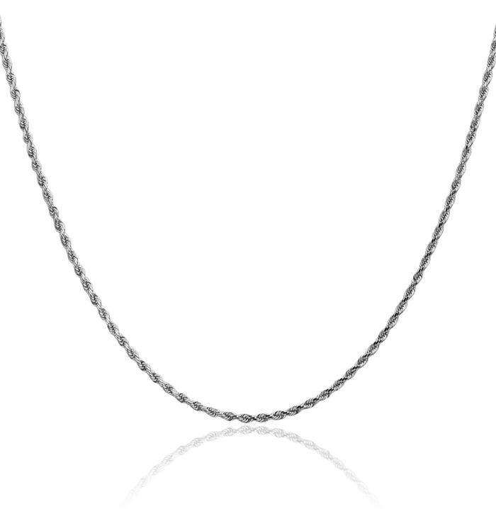 14K Solid White Gold 1.75mm Rope Chain Twisted Link Necklace