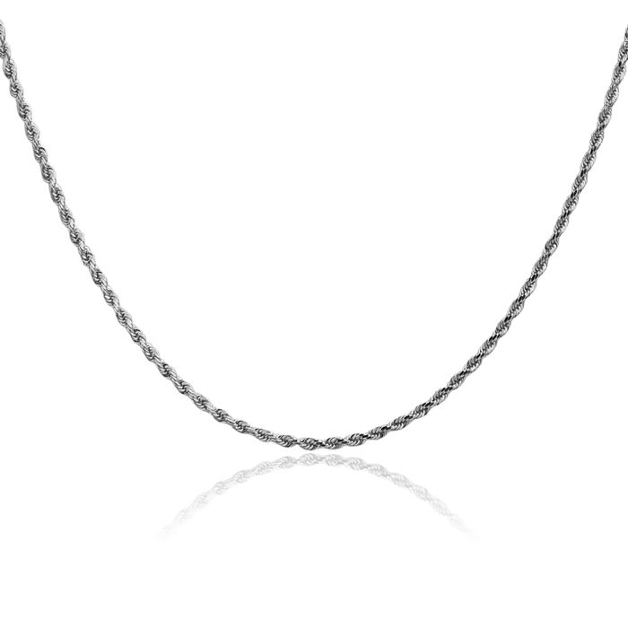 14K Solid White Gold 1.75mm Rope Chain Twisted Link Necklace