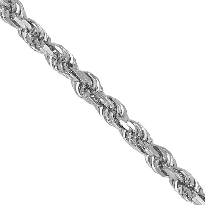 14K Solid White Gold 1.75mm Rope Chain Twisted Link Necklace