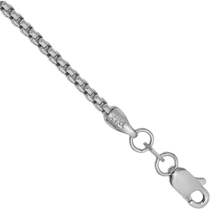 14K Solid White Gold 1.75mm Round Box Link Chain Bracelet