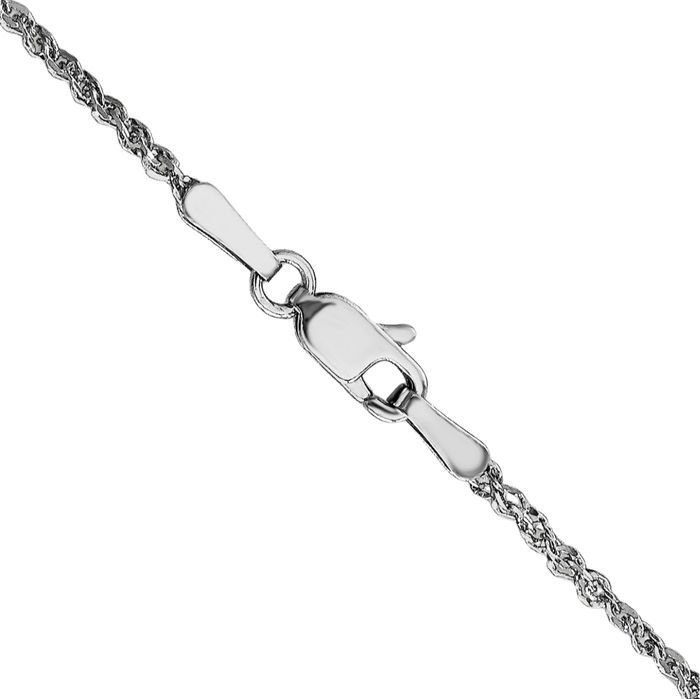 14K Solid White Gold 1.7mm Rope Chain Twisted Link Necklace