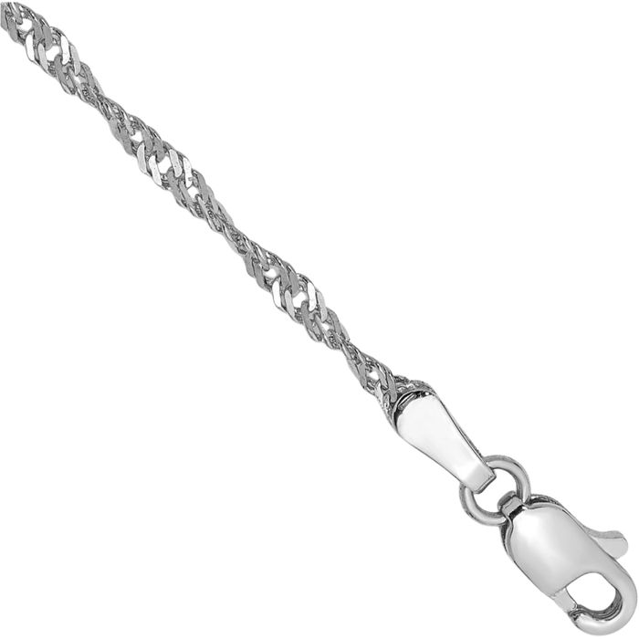 14K Solid White Gold 1.7mm Singapore Chain Bracelet