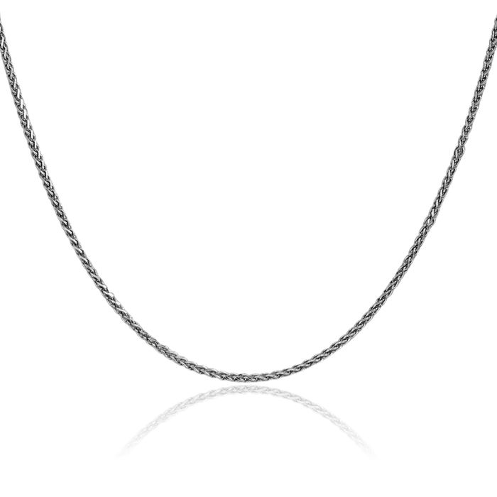 14K Solid White Gold 1.7mm Spiga Wheat Link Chain Necklace