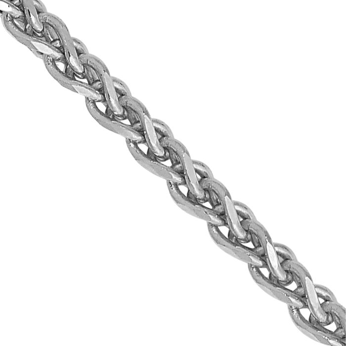 14K Solid White Gold 1.7mm Spiga Wheat Link Chain Necklace