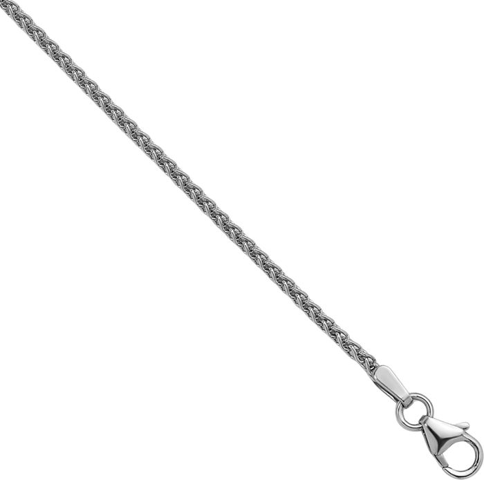 14K Solid White Gold 1.7mm Spiga Wheat Link Chain Necklace