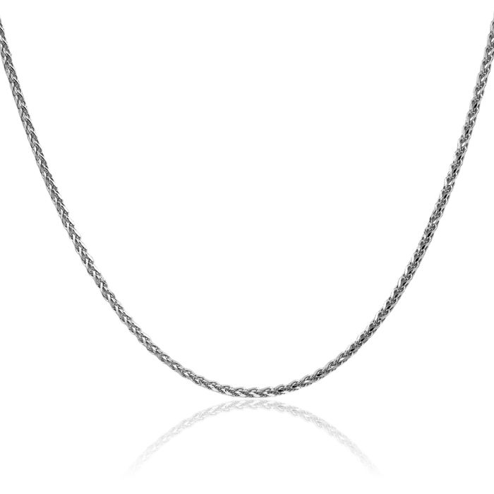 14K Solid White Gold 1.8mm Spiga Wheat Link Chain Necklace