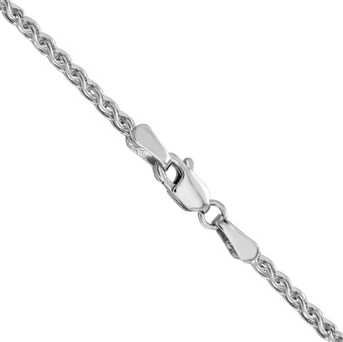 14K Solid White Gold 1.8mm Spiga Wheat Link Chain Necklace