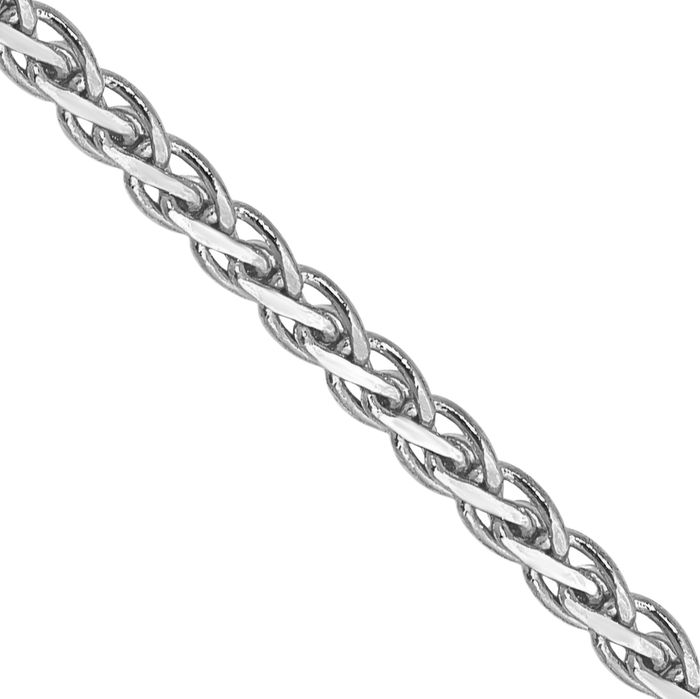 14K Solid White Gold 1.9mm Spiga Wheat Link Chain Necklace