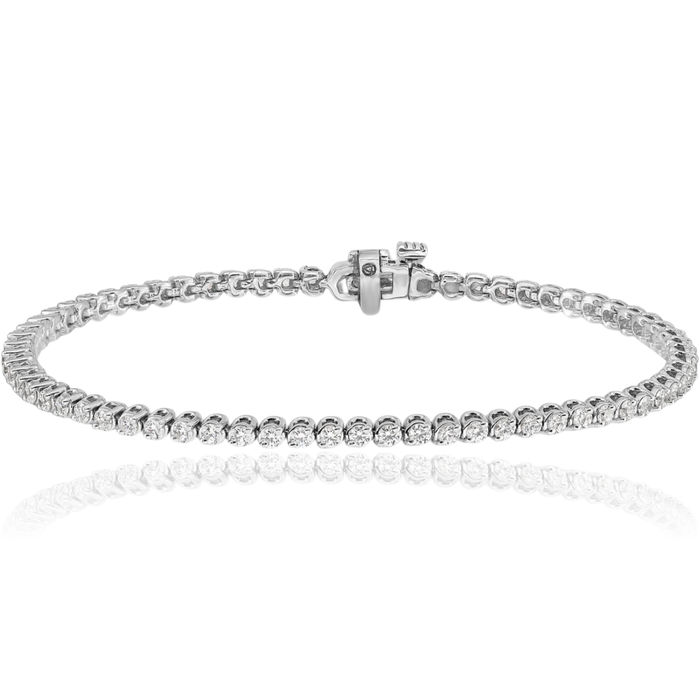 14K Solid White Gold 1.9mm Round Diamond Tennis Bracelet