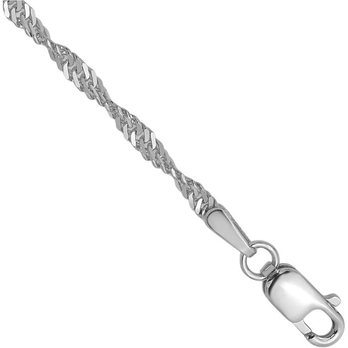 14K Solid White Gold 1.9mm Singapore Chain Bracelet