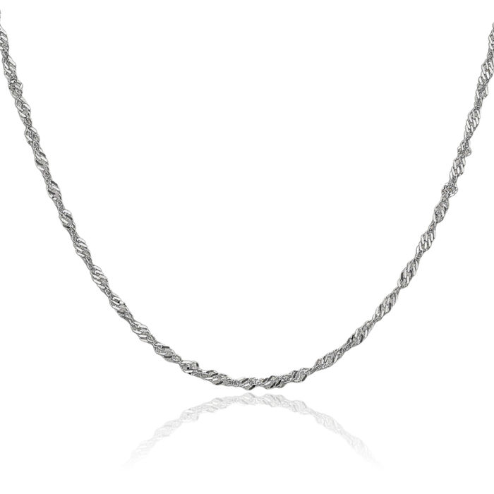 14K Solid White Gold 1.9mm Singapore Chain Necklace