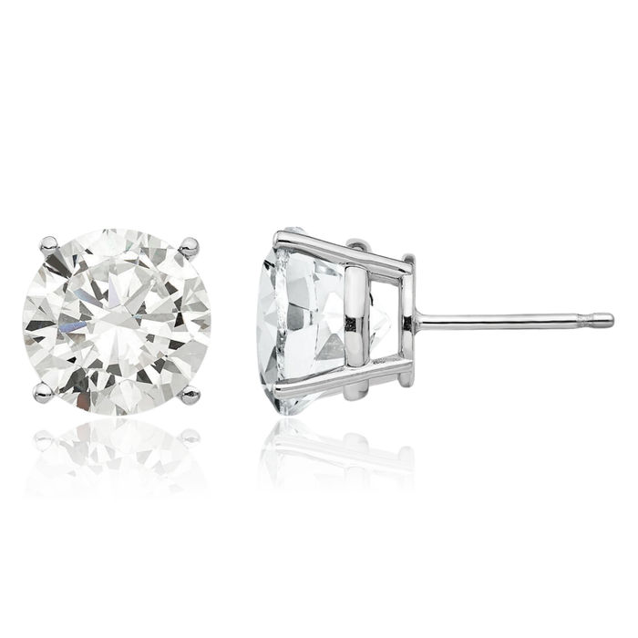 14K Solid White Gold 10mm Cubic Zirconia CZ Stud Solitaire Earrings