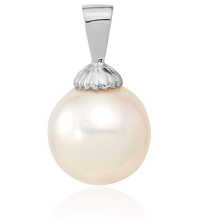 14K Solid White Gold 10mm Round South Sea Saltwater Cultured Pearl Necklace Chain Pendant Charm