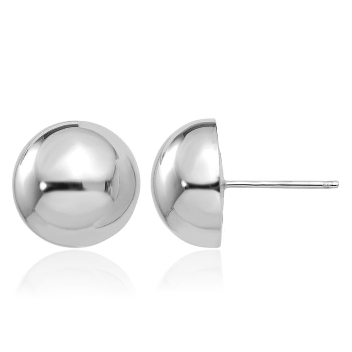 14K Solid White Gold 12mm Half Ball Stud Earrings