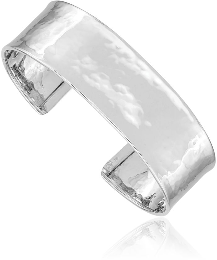 14K Solid White Gold 19mm Hammered Cuff Bracelet