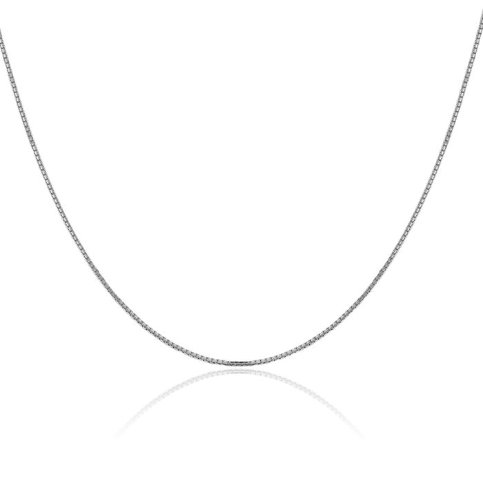 14K Solid White Gold 1mm Concave Box Link Chain Necklace