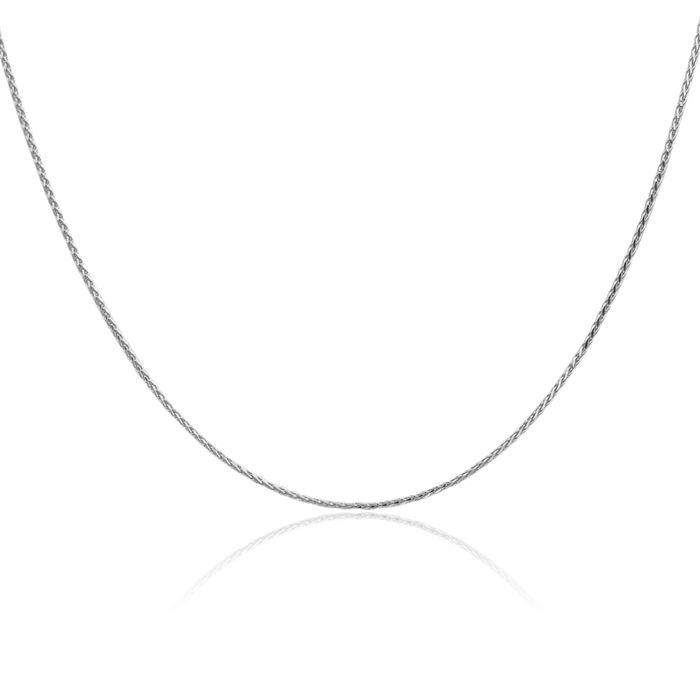 14K Solid White Gold 1mm Parisian Spiga Wheat Link Chain Necklace