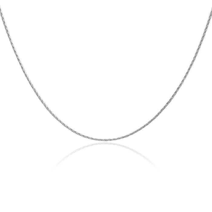 14K Solid White Gold 1mm Round Parisian Spiga Wheat Link Chain Necklace