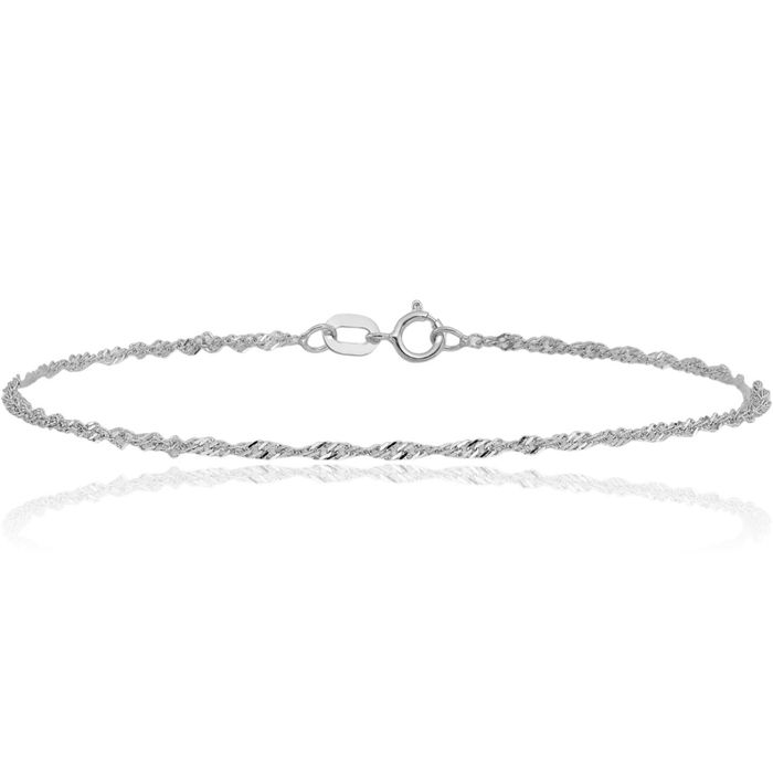 14K Solid White Gold 1mm Singapore Chain Bracelet