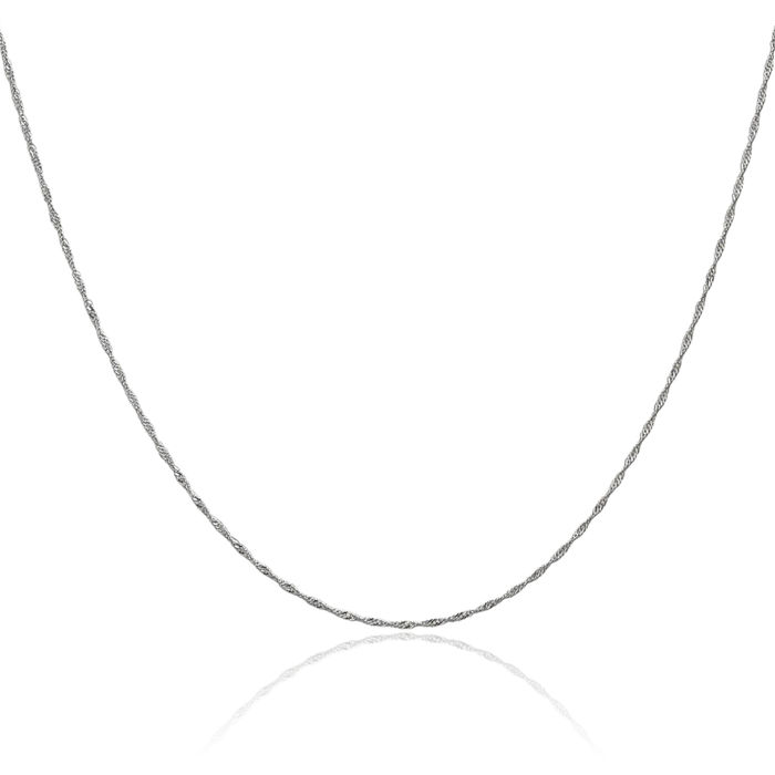 14K Solid White Gold 1mm Singapore Chain Necklace