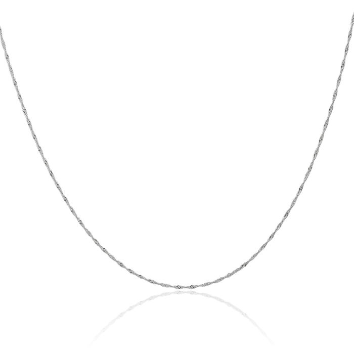 14K Solid White Gold 1mm Singapore Chain Necklace