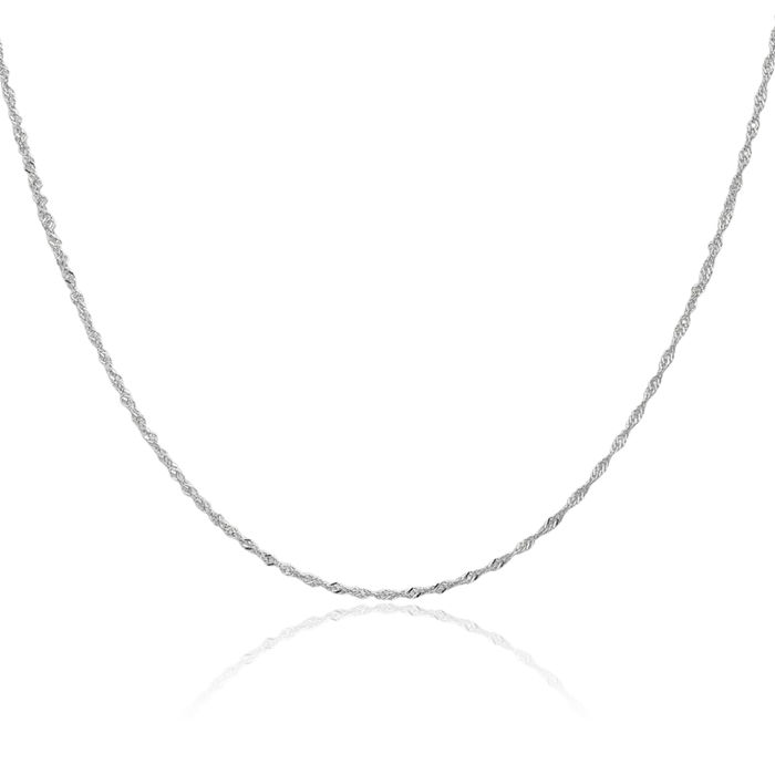 14K Solid White Gold 1mm Singapore Chain Necklace