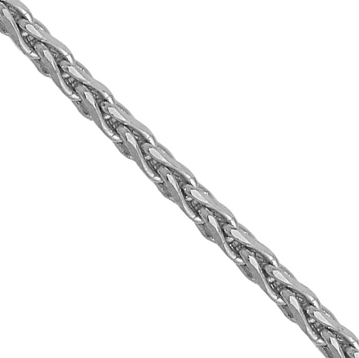 14K Solid White Gold 1mm Spiga Wheat Link Chain Necklace