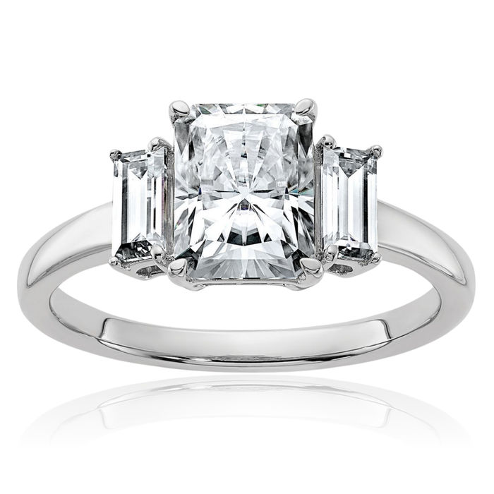 14K Solid White Gold 2 3 Stone Moissanite Engagement Ring