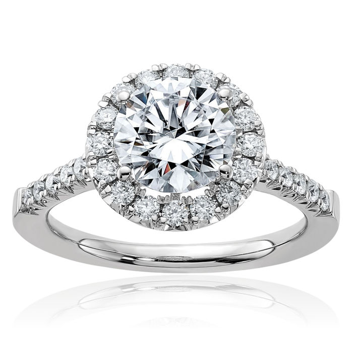 14K Solid White Gold 2 Round Halo Moissanite Engagement Ring