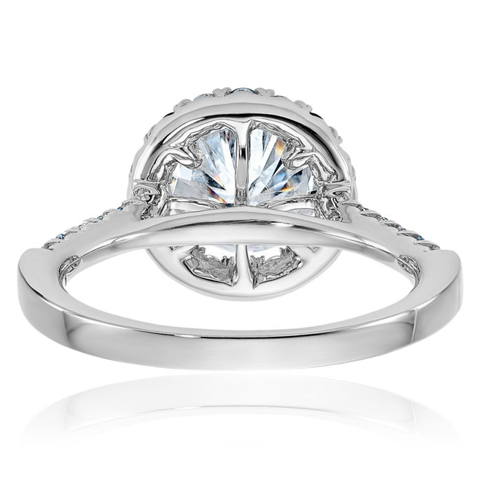 14K Solid White Gold 2 Round Halo Moissanite Engagement Ring