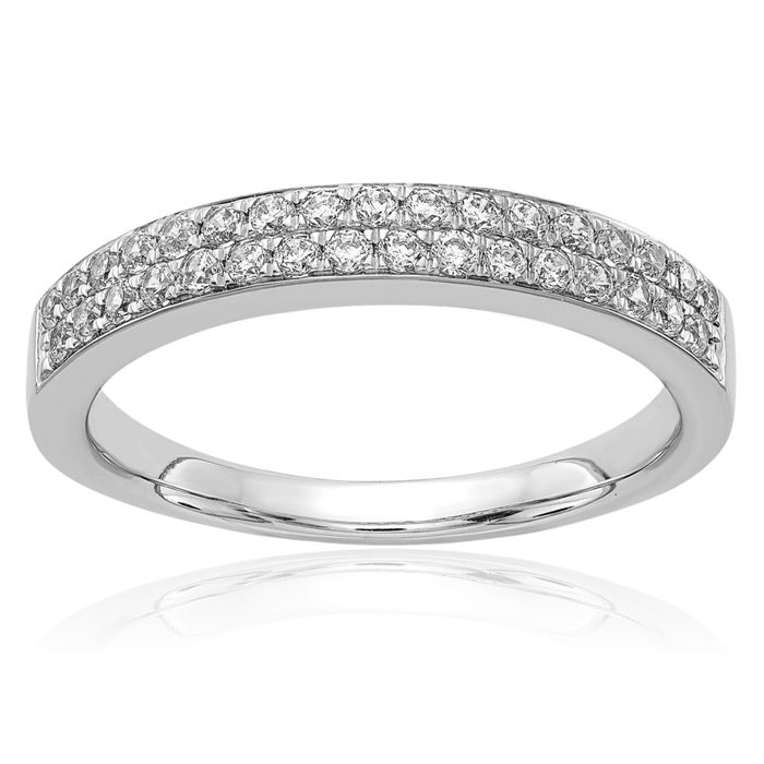 14K Solid White Gold 2 Row Diamond Anniversary Ring Eternity Wedding Band Bridal Jewelry