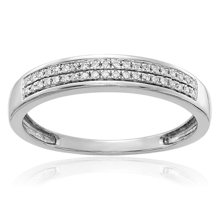 14K Solid White Gold 2 Row Diamond Anniversary Ring Eternity Wedding Band Bridal Jewelry