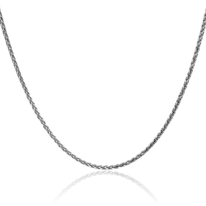 14K Solid White Gold 2.1mm Spiga Wheat Link Chain Necklace